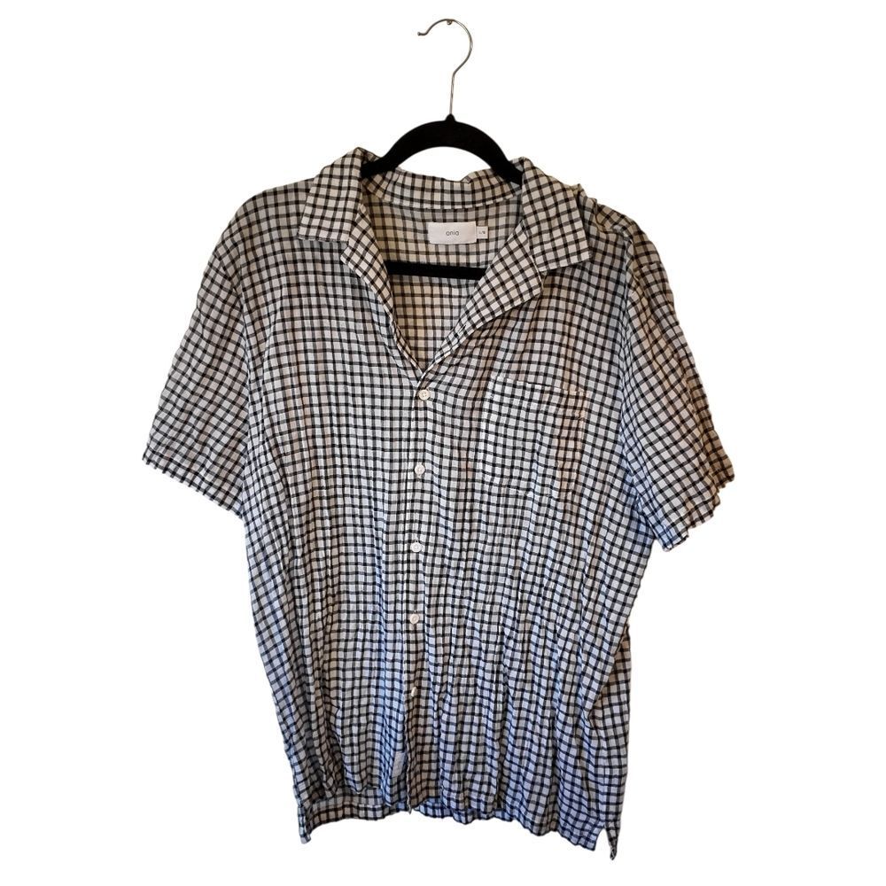 Onia Black & White Gingham Short Sleeve Shirt Size L